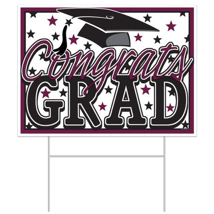 Plastic Congrats Grad Yard Sign - Burgundy | Graduation