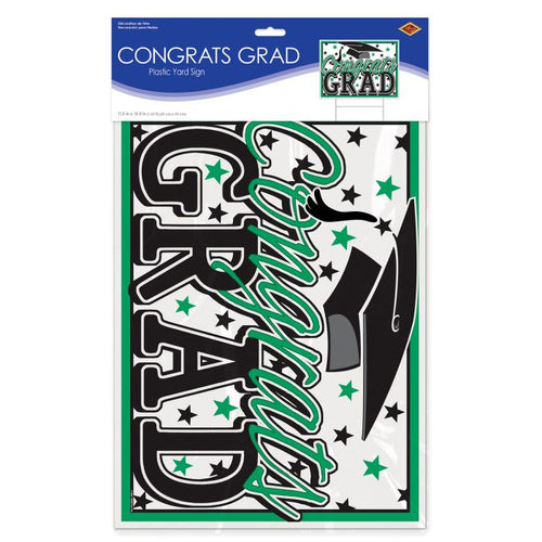 Plastic Congrats Grad Yard Sign - Green | Graduation