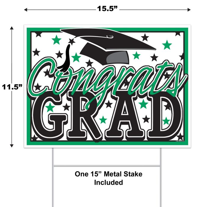 Plastic Congrats Grad Yard Sign - Green | Graduation