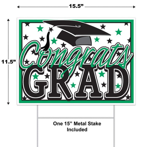 Plastic Congrats Grad Yard Sign - Green | Graduation