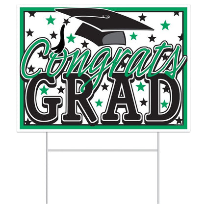 Plastic Congrats Grad Yard Sign - Green | Graduation