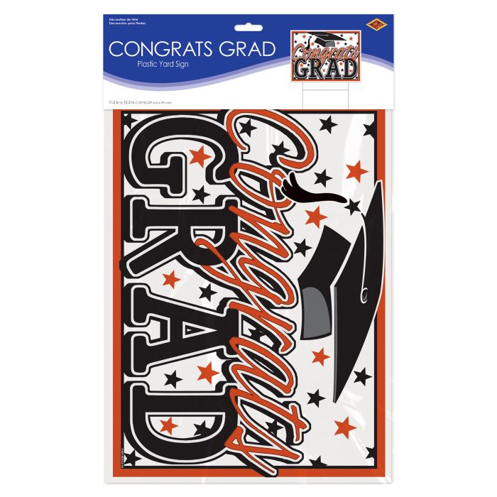 Plastic Congrats Grad Yard Sign - Orange | Graduation