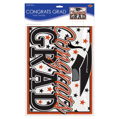 Plastic Congrats Grad Yard Sign - Orange | Graduation