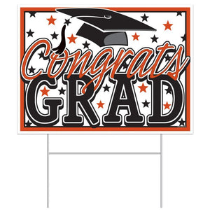 Plastic Congrats Grad Yard Sign - Orange | Graduation
