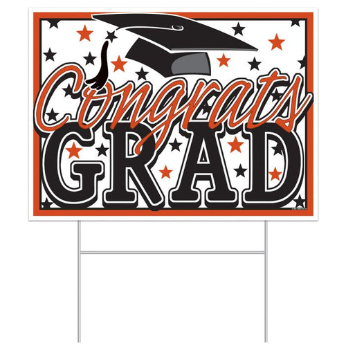 Plastic Congrats Grad Yard Sign - Orange | Graduation