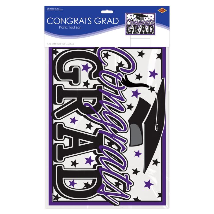 Plastic Congrats Grad Yard Sign - Purple | Graduation