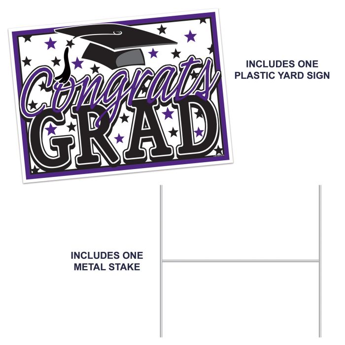 Plastic Congrats Grad Yard Sign - Purple | Graduation