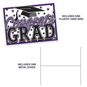 Plastic Congrats Grad Yard Sign - Purple | Graduation