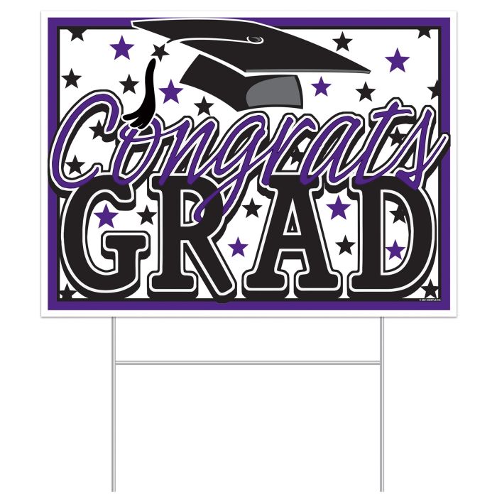 Plastic Congrats Grad Yard Sign - Purple | Graduation