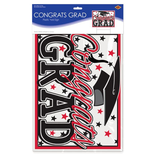 Plastic Congrats Grad Yard Sign - Red | Graduation