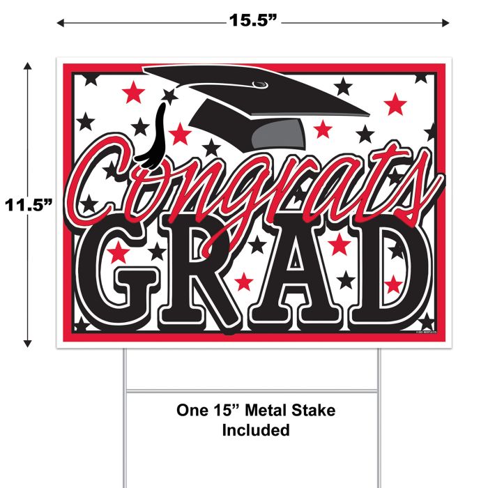 Plastic Congrats Grad Yard Sign - Red | Graduation