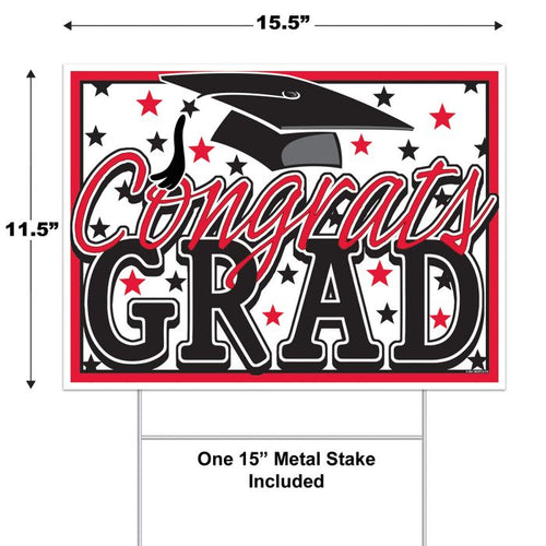 Plastic Congrats Grad Yard Sign - Red | Graduation