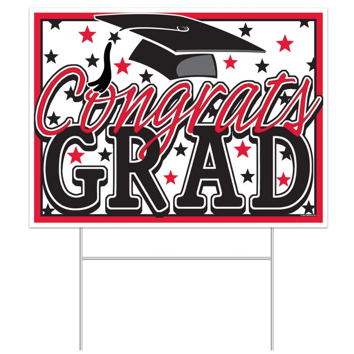 Plastic Congrats Grad Yard Sign - Red | Graduation