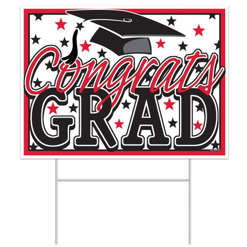 Plastic Congrats Grad Yard Sign - Red | Graduation