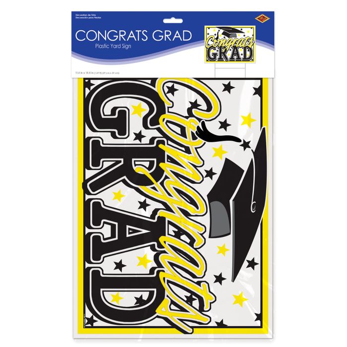 Plastic Congrats Grad Yard Sign - Yellow | Graduation