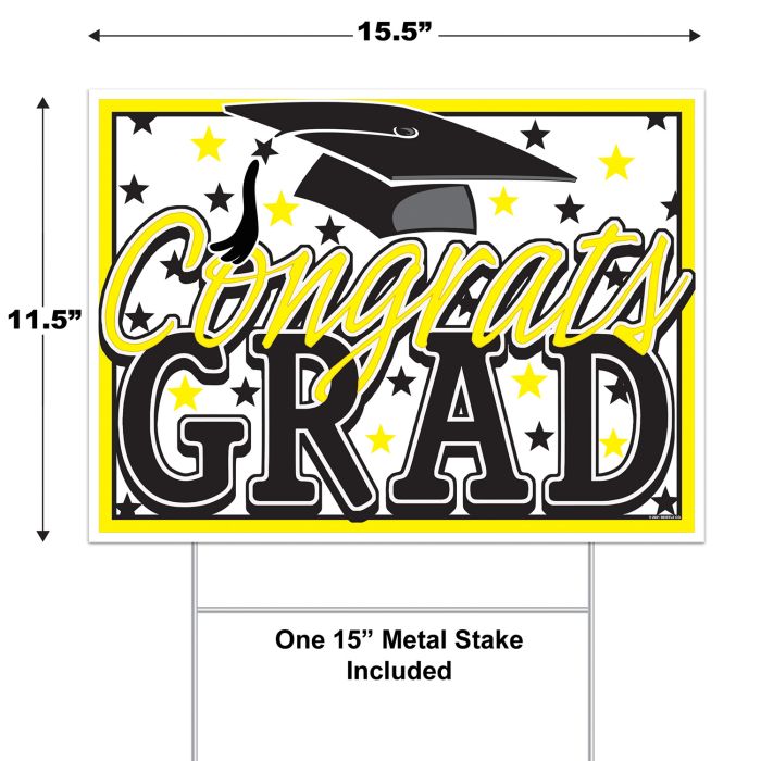 Plastic Congrats Grad Yard Sign - Yellow | Graduation