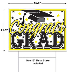 Plastic Congrats Grad Yard Sign - Yellow | Graduation