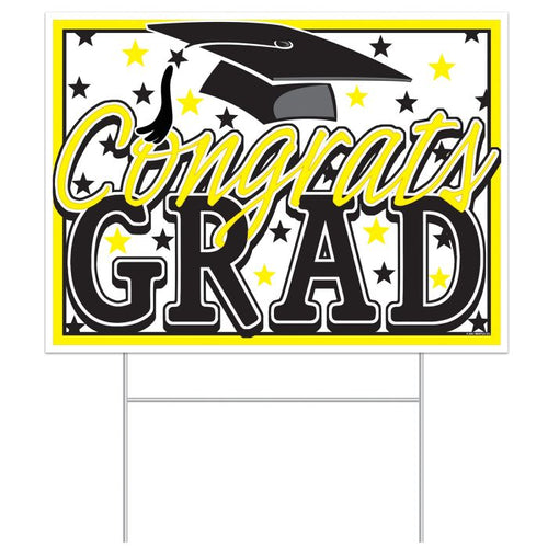 Plastic Congrats Grad Yard Sign - Yellow | Graduation