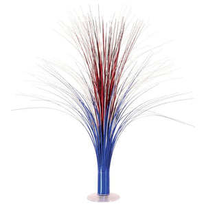 Decorative plant with red and white stems in a blue pot on a white background