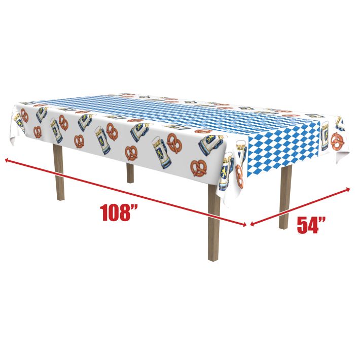 Table with a checkered tablecloth and measurements indicated on a white background