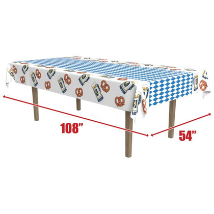 Table with a checkered tablecloth and measurements indicated on a white background