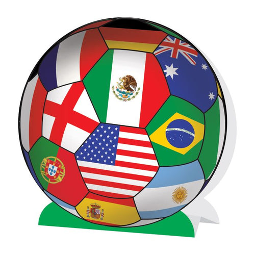 Spherical object with various country flags on a white background