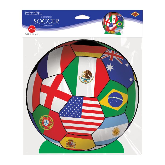 Soccer ball with international flags in packaging