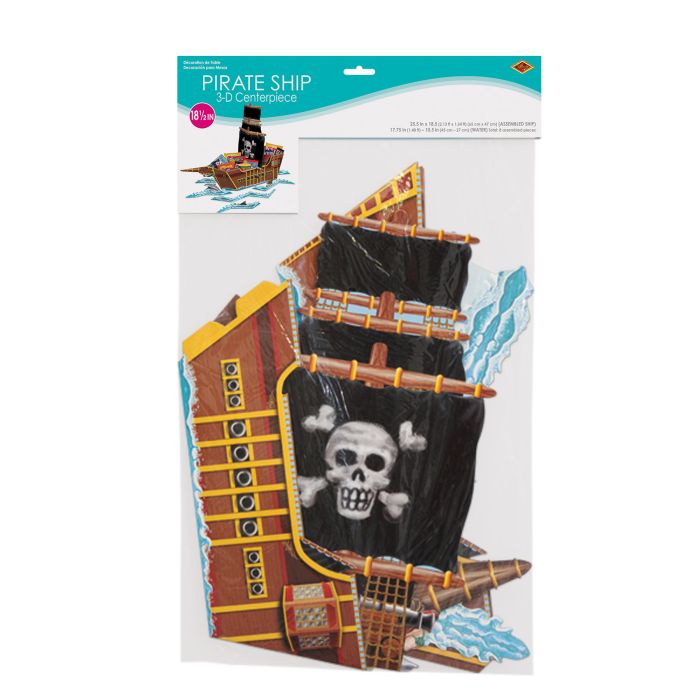Pirate ship decoration with skull and crossbones flag in packaging