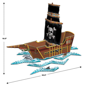 Pirate ship model with dimensions on a white background