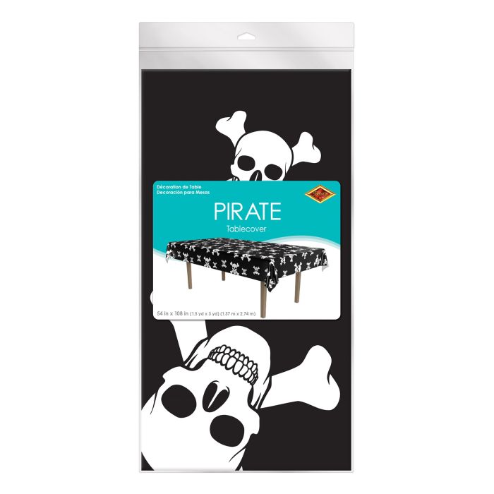 Pirate-themed tablecover packaging with skull and crossbones design.
