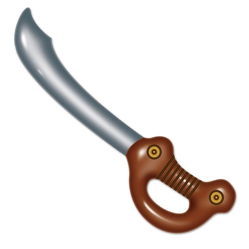 Toy sword with a brown handle and silver blade on a white background