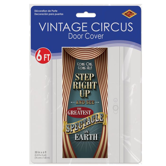 Vintage Circus door cover packaging with blue and white design.