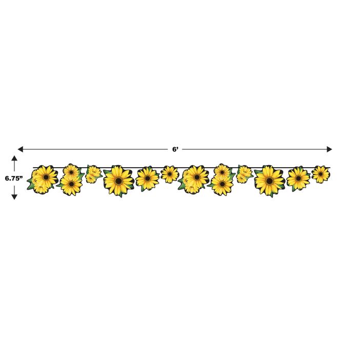 Decorative strip with yellow flowers and measurement details on a white background