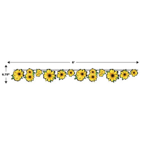 Decorative strip with yellow flowers and measurement details on a white background