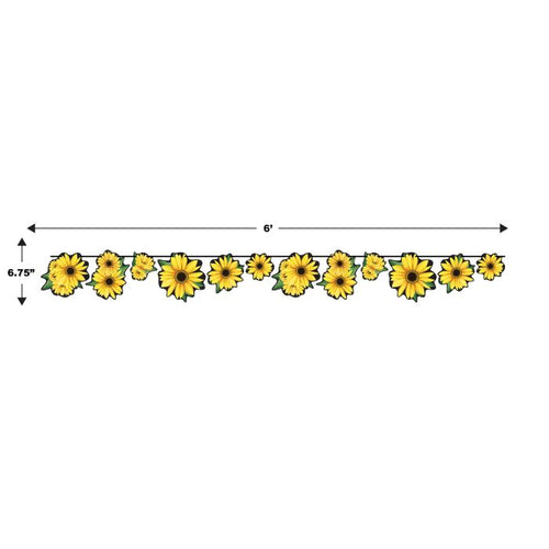 Decorative strip with yellow flowers and measurement details on a white background