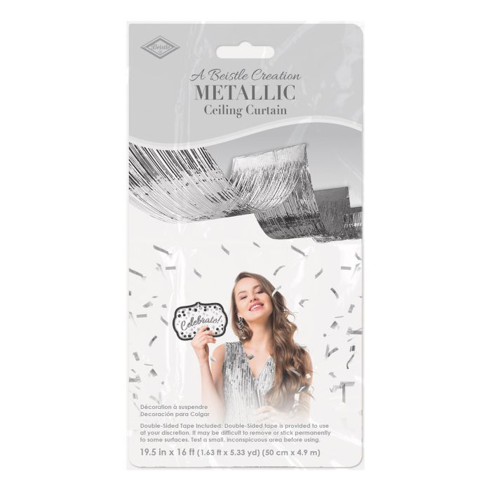1-Ply Metallic Fringe Ceiling Curtain | Silver