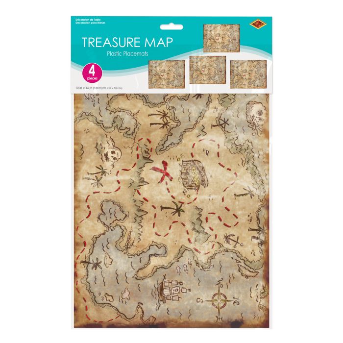 Plastic Treasure Map Placemats 4ct