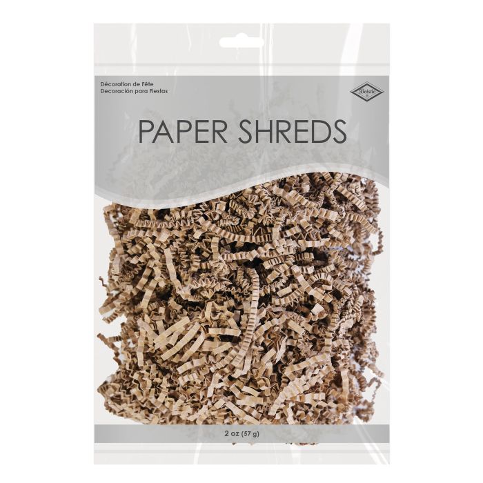 Package of paper shreds with visible text on a white background