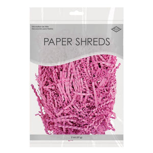Pink paper shreds in a clear package with visible brand name.