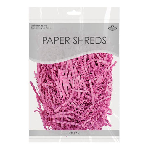 Pink paper shreds in a clear package with visible brand name.