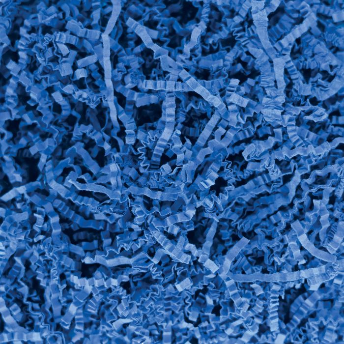 Close-up of blue crinkle cut paper shreds