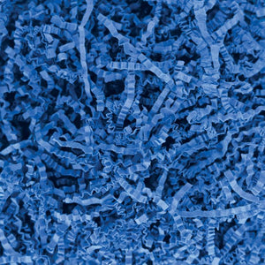 Close-up of blue crinkle cut paper shreds