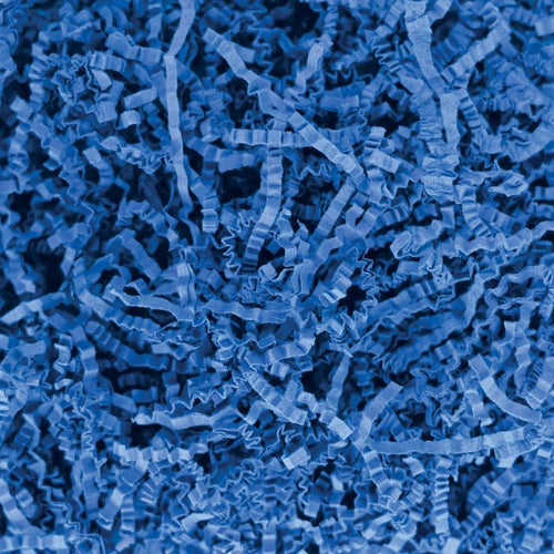 Close-up of blue crinkle cut paper shreds