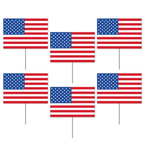 Plastic American Flag Yard Signs 6ct