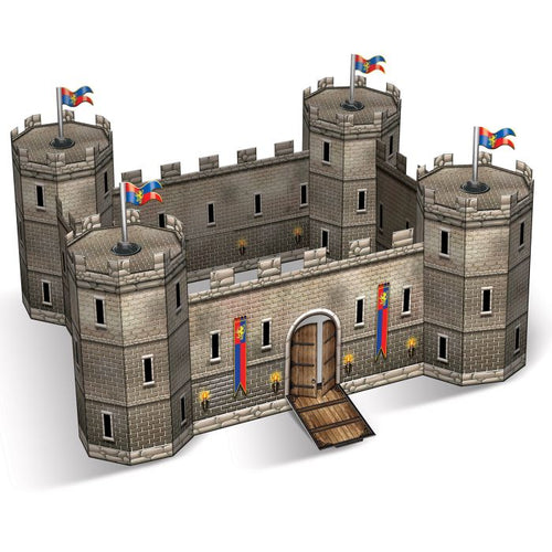 Model of a stone castle with flags on a white background