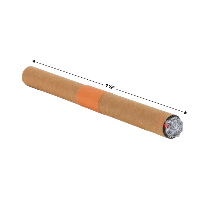 Cigarette with measurement label on a white background