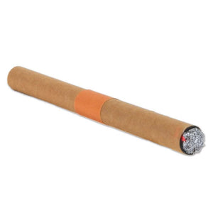 Cigar with a brown wrapper and orange band on a white background