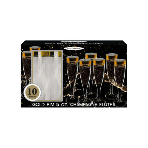 5 OZ. 1 PC. CHAMPAGNE FLUTES BOX SET CLEAR WITH GOLD RIM – 10 CT.