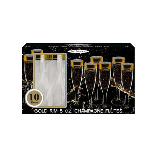 5 OZ. 1 PC. CHAMPAGNE FLUTES BOX SET CLEAR WITH GOLD RIM – 10 CT.