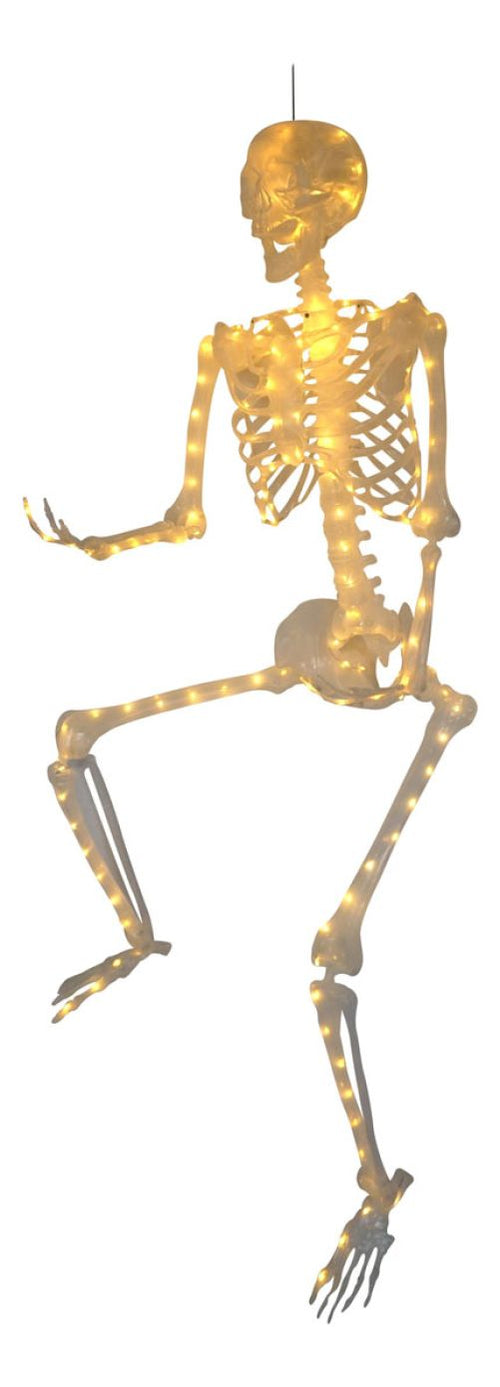 Decorative skeleton figure with LED lights on a white background